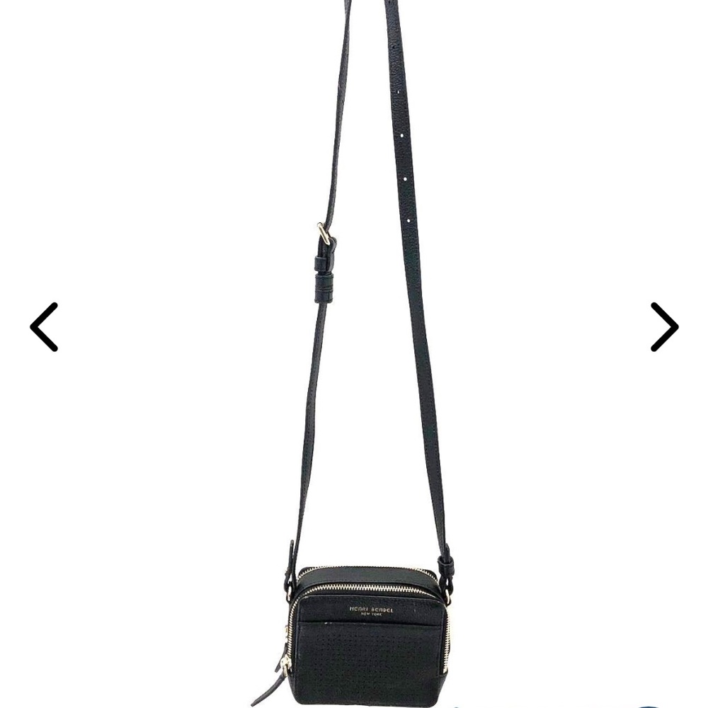 Henri Bendel Women's Black Leather Adjustable Strap Zipper Small Crossbody Bag